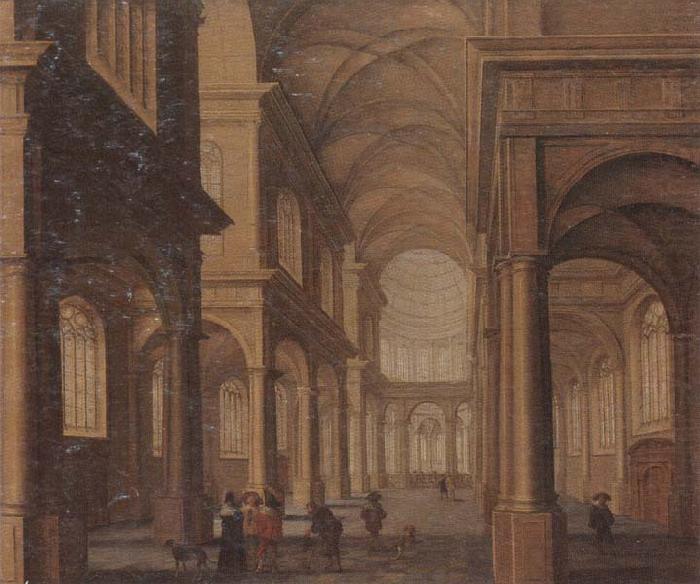 Jan Van Vucht The interior of a reformed church,with a beggar soliciting alms from an elegant company china oil painting image